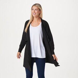 𝅺h Halston BNWT Blue Waterfall Cardigan Medium NEW Open Front Soft Cozy